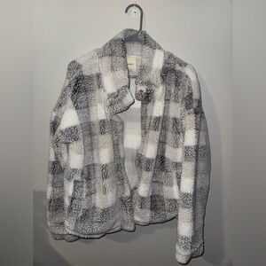Thread & Supply Gray and White Plaid Sherpa Jacket